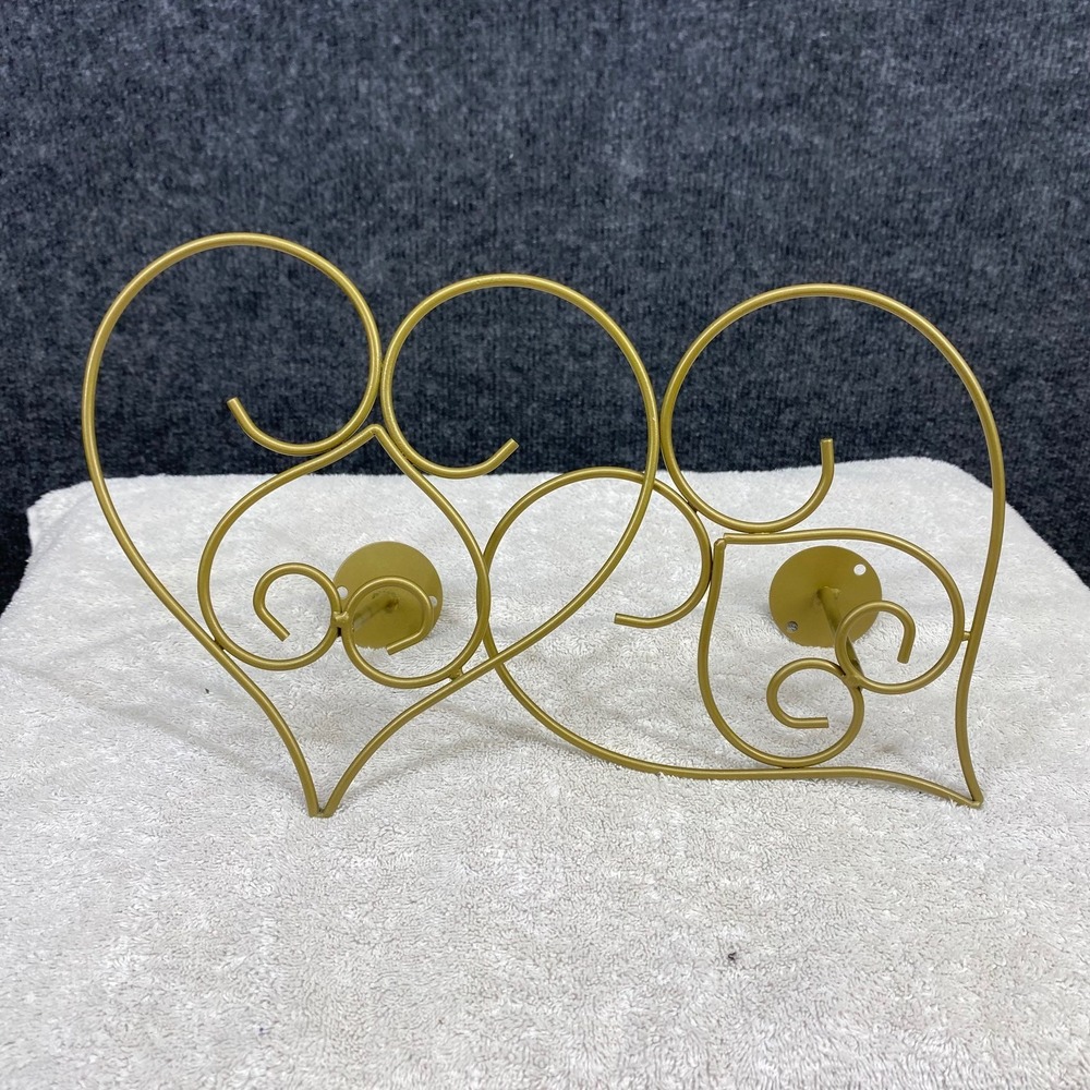 Gold Heart Metal Wall Sconces Set of 2 Romantic Scrollwork